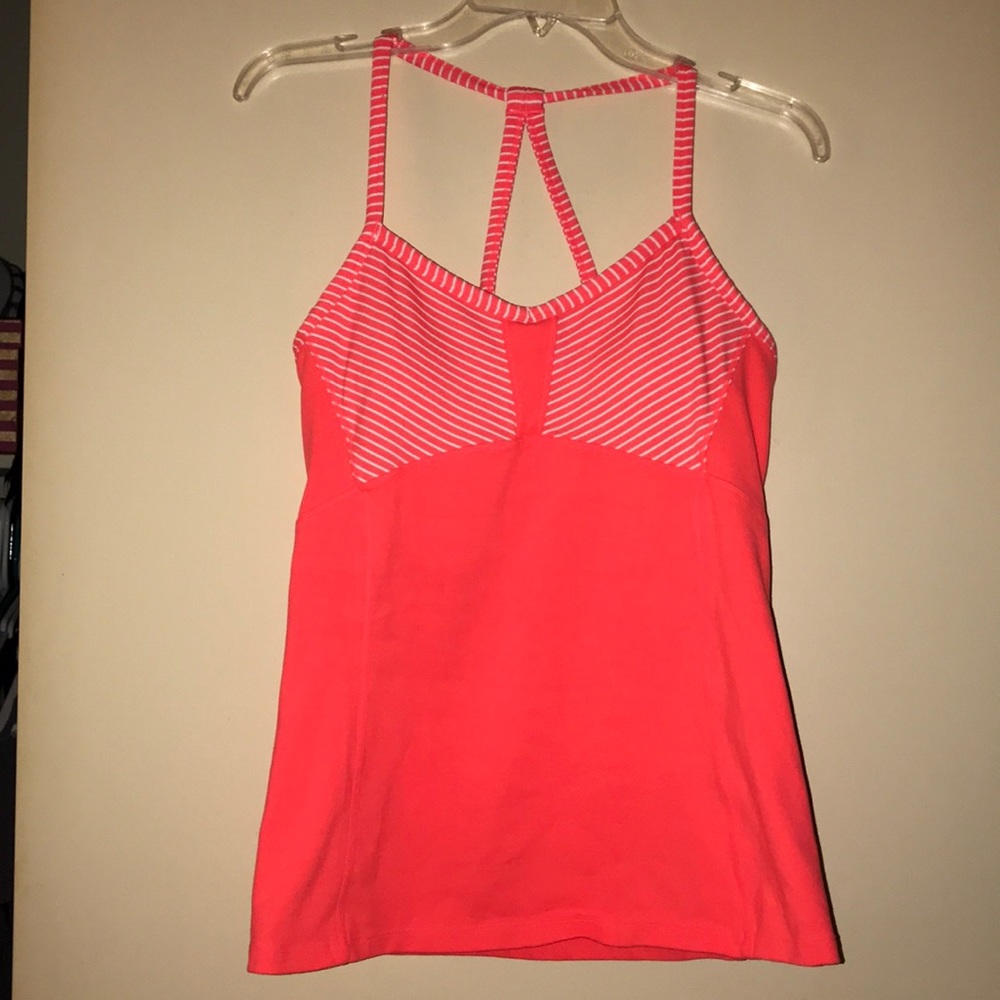 Athleta Neon Coral Striped Racerback Tank Top